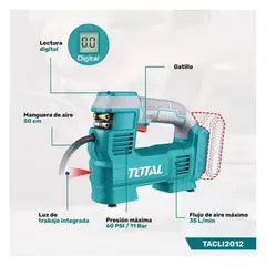 TOTAL TOOLS - Compresor de aire digital 160psi 20v Total