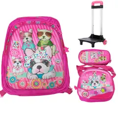 GENERICO - Set de mochilas para niñas 4 pcs con base de ruedas 3D
