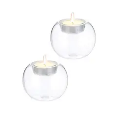 INSPIRA - Set de 2 Candelabros Redondo de Vidrio con Hueco para Velas