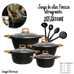 FINEZZA - Juego de Ollas Antiadherente de 12 Pzs Ultra Granito FZ-X1716M