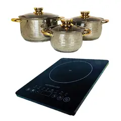 NATIONALIZER - Cocina de Inducción mas Ollas 6 Piezas Acero Inoxidable