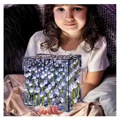 GENERICO - LÁMPARA LED ESPEJO CUADRADO DE TULIPANES INFINITOS MORADO