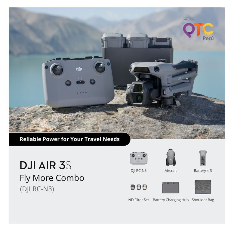 Drone Air 3S Fly More Combo con RC 2, Cámara 4K HDR Dual, 3 Ejes y 3 Baterías