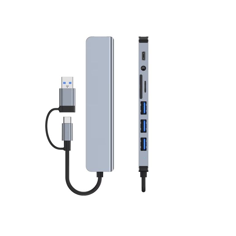 Adaptador USB tipo C a 8 en 2 acoplamiento laptop MacBook hub PD SD TF