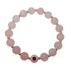 LUCYANA JOYAS Y ACCESORIOS - Pulsera para Mujer con Ojo Turco y Cuarzo Rosa - Joyas Lucyana