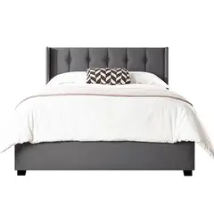 GENERICO - Cama Tapizada Listón con Botones Gris 1.5 Plz