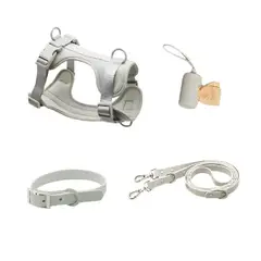 S&T - Pack Arnés + Collar + Correa + Dispensador Gris - Talla S