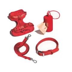 S&T - Pack Arnés + Collar + Correa + Dispensador Rojo - Talla S