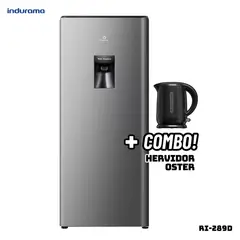 INDURAMA - REFRIGERADORA 177 L CON DISP DE AGUA PLATEADO - RI-289D + HERVIDOR OSTER NEGRO