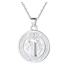 GENERICO - Collar San Benito Medalla Protectora Reversible Regalo Plata