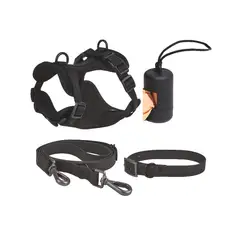 S&T - Pack Arnés + Collar + Correa + Dispensador Negro - Talla M