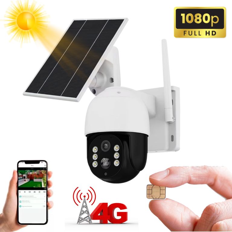 Camara de Seguridad Vigilancia Solar Para Exteriores con Tarjeta Sim CHIP 4G