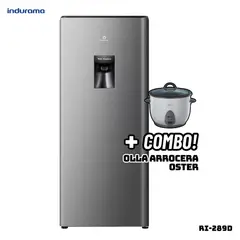 INDURAMA - REFRIGERADORA 177 L CON DISP DE AGUA PLATEADO - RI-289D + ARROCERA OSTER BLANCA