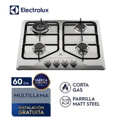 ELECTROLUX - Encimera 4 Hornillas Inoxidable a Gas KE4MX