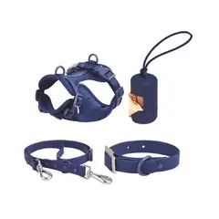 S&T - Pack Arnés + Collar + Correa + Dispensador AzulOscuro- Talla M
