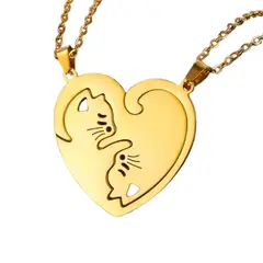 GENERICO - Collar Parejas Novios Acero Inox Cuero Yin Yang Gato Amistad Lover