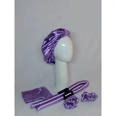 GENERICO - SET DE GORRO DE SATIN + ONDULADOR SIN CALOR LILA