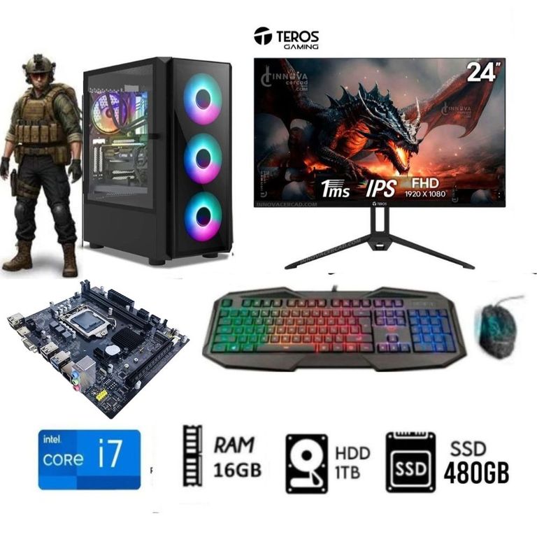 Computadora PC CORE i7 3.2Ghz Ram 16GB Disco 1TB+ SSD 480GB Monitor 24 FULL HD