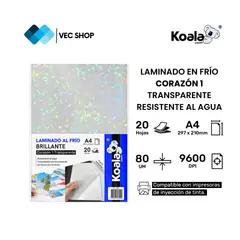 KOALA - Laminado en Frío Corazón 1 Transparente A4 20 hojas