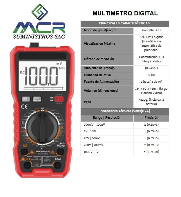 MULTIMETRO CON PANTALLA LCD DIGITAL