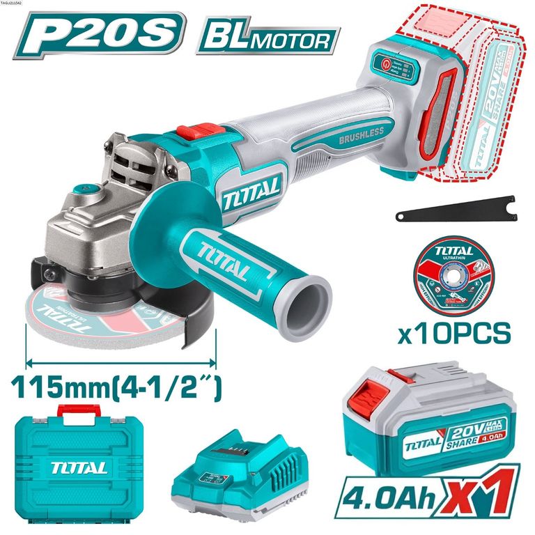 AMOLADORA BRUSHLESS 20V, CON 1 BATERÍA Y EN MALETA-TAGLI211541