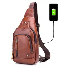 GENERICO - Pechera bandolera de cuero genuino para hombre elegante