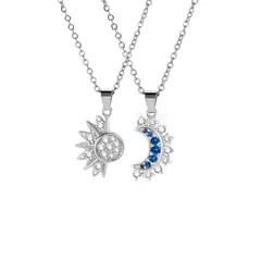 GENERICO - Collar Parejas Novios Sol Luna San Valentín Acero Plateado