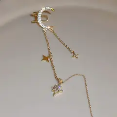 AURELA - Set de 2 Pendientes Colgantes Clip de Media Luna y Estrellas