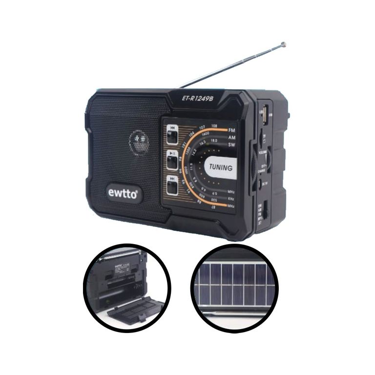 Radio ET-R1249BS con Panel Solar Recargable y Bluetooth