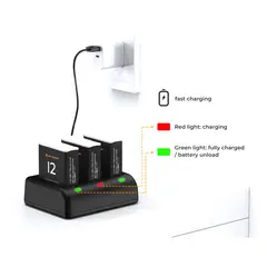 K&F CONCEPT - Kit de 3 baterías + cargador triple para Gopro HERO 09,10,11,12 K&F