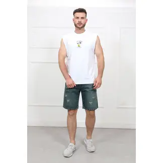 QH - Bermuda de jean rasgado para hombre