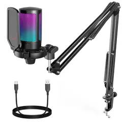 FIFINE - Micrófono Gamer A6T BLACK Soporte de brazo