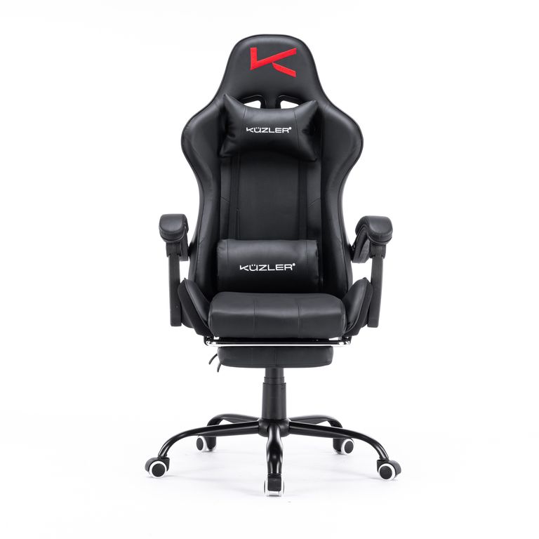 Silla Gamer Negra Masajeador Lumbar Reposapiés y Base Metáli