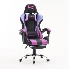 KUZLER - Silla Gamer Morado masajeador reposapiés y base metálica