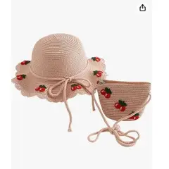 GENERICO - Sombrero de Paja con Bolso de Cereza para Niña