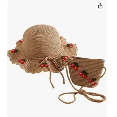 GENERICO - Sombrero de Paja con Bolso de Cereza para Niña