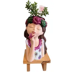 GENERICO - Macetero Maceta Suculentas Soñadora Pintada a Mano