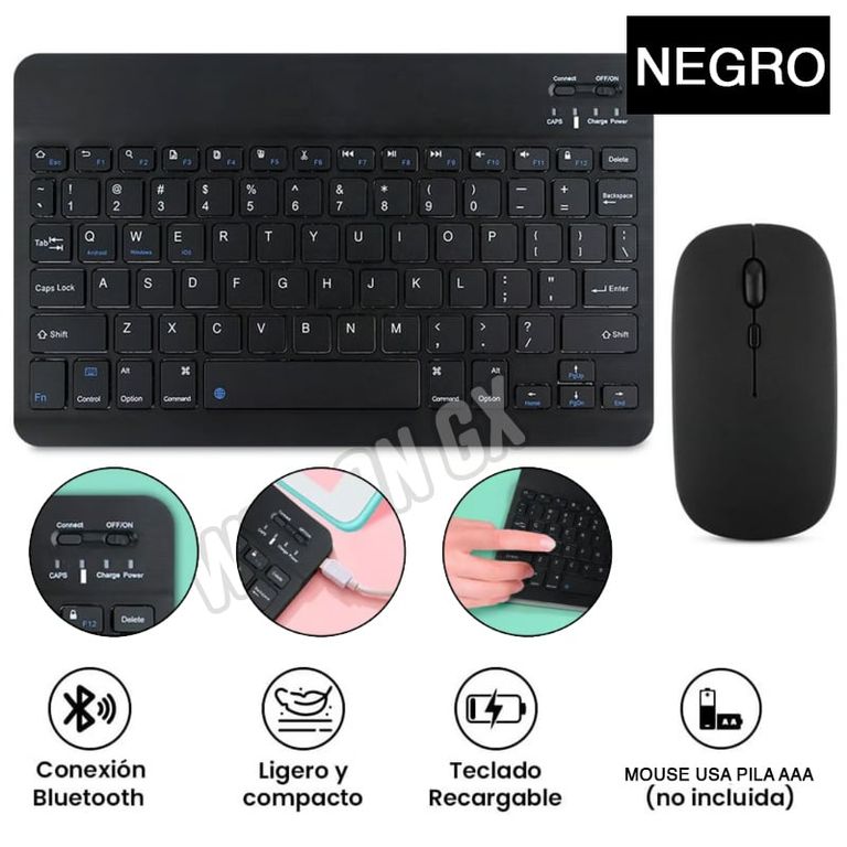 Teclado con Mouse Bluetooth Inalambrico para Pc Tablet Mac iPad Negro