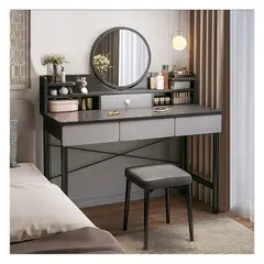 GENERICO - Tocador De Maquillaje Vintage Con Espejo LUZ LED Dormitorio Gris-Blanco ZZ94