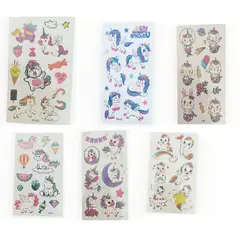 GENERICO - 4 laminas de stickers tatuajes temporales Unicornios
