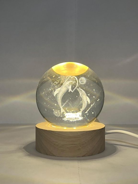 Lampara Bola de Cristal USB - Delfines con corazon 6 cm
