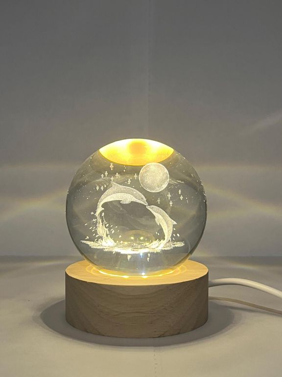 Lampara Bola de Cristal USB - Delfines con Luna 6 cm