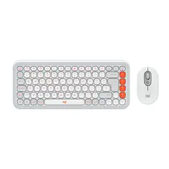 LOGITECH - Teclado + mouse POP ICON elegante Blanco con naranja