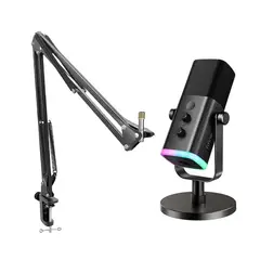 FIFINE - Micrófono Dinamino + Brazo AM8 RGB USB XLR Cardioide - Negro