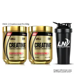 LEVEL PRO - Creatina 500 g - Creatina Micronizada Pack x 2 + shaker
