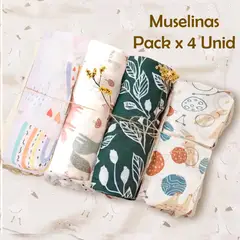 GENERICO - Manta Muselina para Bebé Algodón y Bambú Pack x 4 Unidades