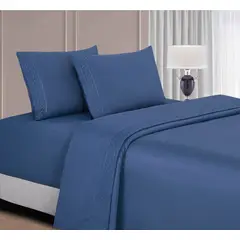 CASATEX - Juego De Sábanas 100% algodón 3000 Hilos 1.5 Plaza - Azul Acero