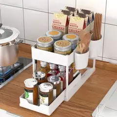 HOGARMAS - Repisa Organizadora con Bandeja Deslizante Blanca