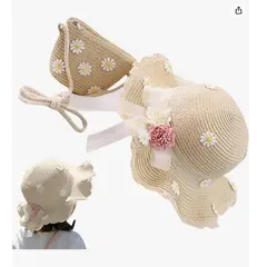 GENERICO - Sombrero de Paja con Bolso de Florcitas para Niña
