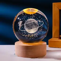 GENERICO - ESFERA DE CRISTAL LÁMPARA ADORNO NIÑA LUNA LUZ LED 3D